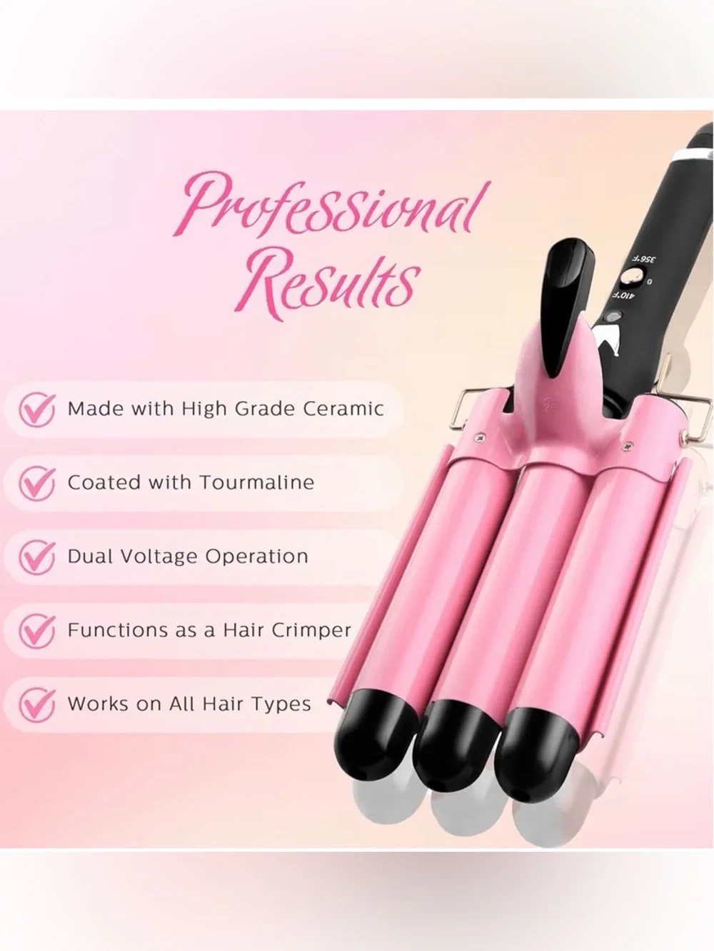 Pink Triple Barrel Hair Waver Ceramic Curling Iron